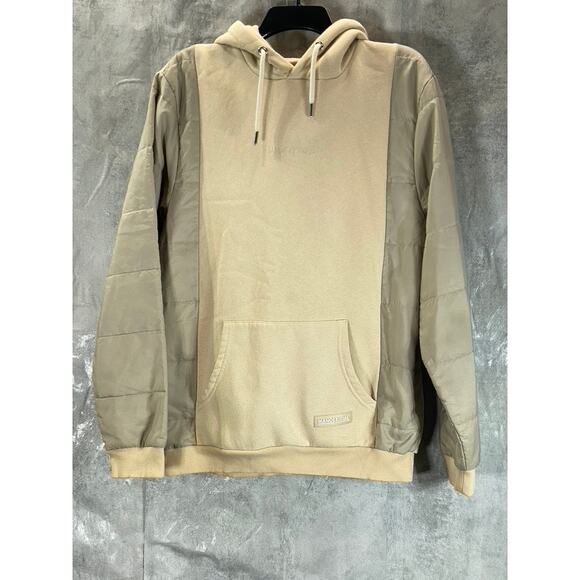 MAN BOOHOOMAN Men's Tan Colorblock Sleeve Pullover Hoodie SZ L - Picture 1 of 12